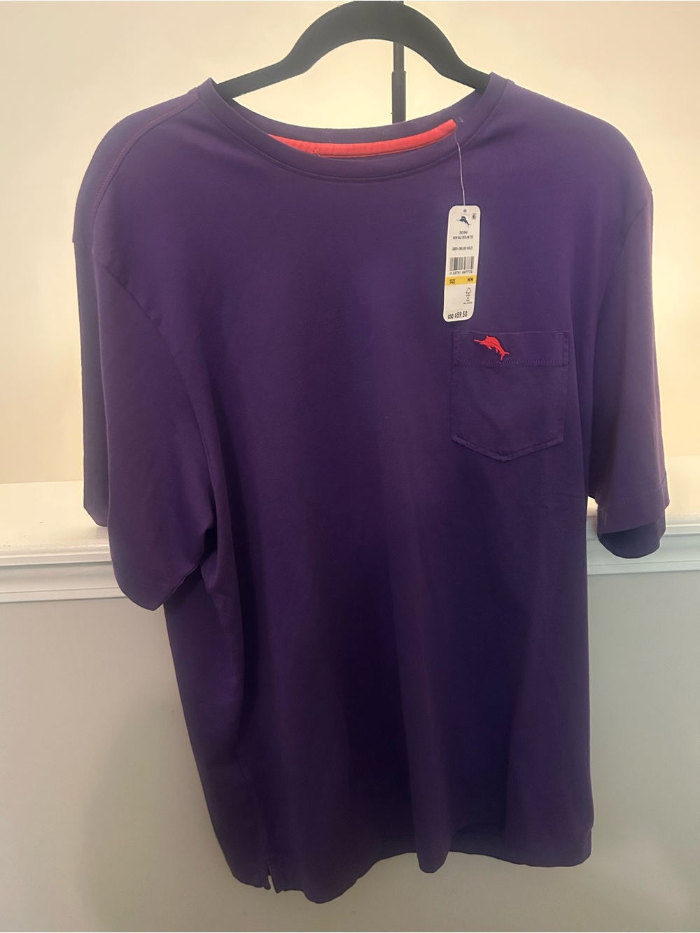 Tommy Bahama Purple Short-Sleeve Pocket Tee with Red Dolphin